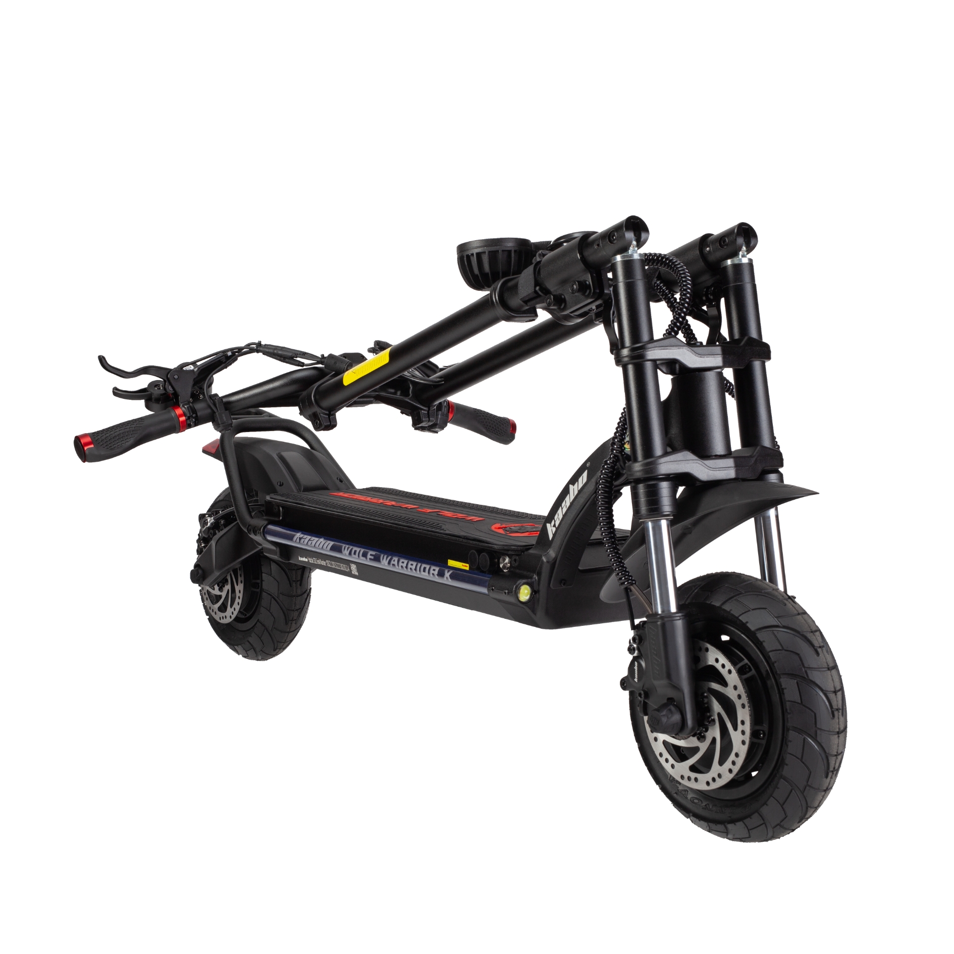 Black folding electric scooter with dual suspension