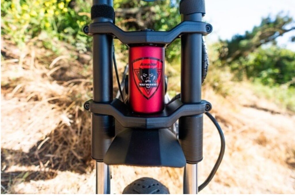 Close-up of red mountain bike head tube