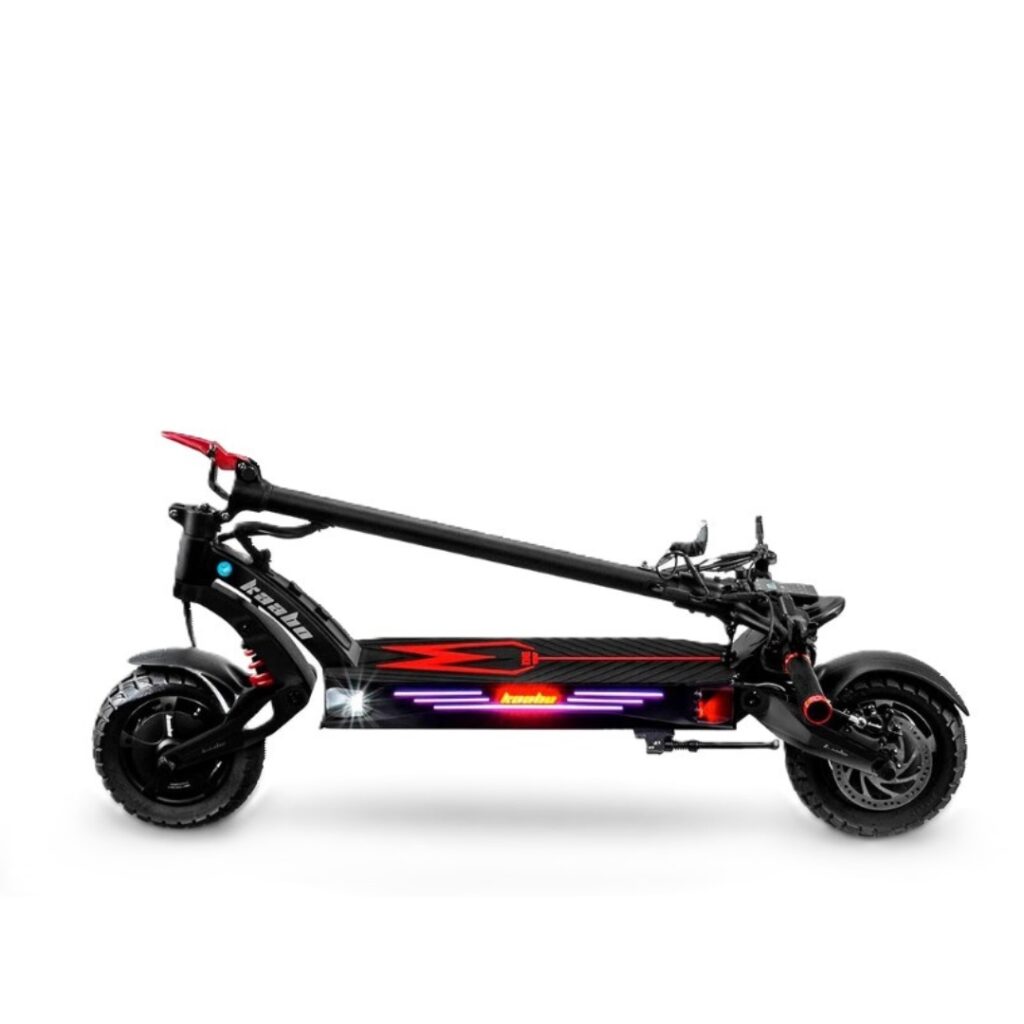 Folded black electric scooter with LED lights
