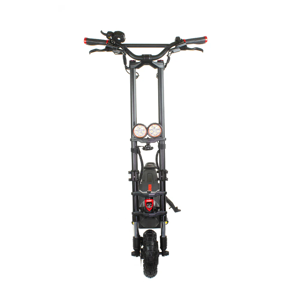 Front view of electric scooter with dual headlights