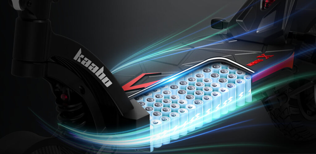 Electric scooter battery pack glowing blue