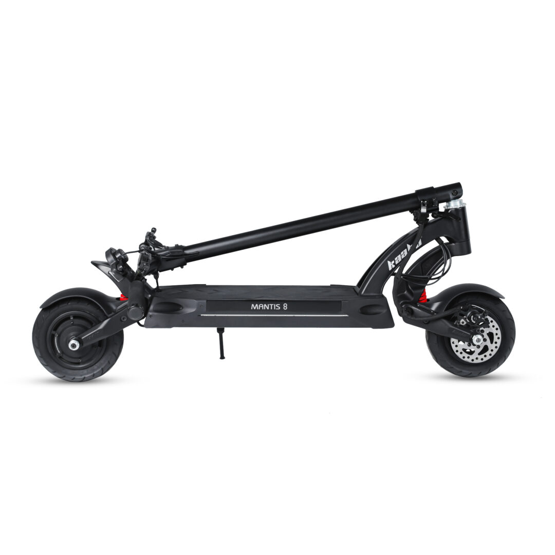Folded black electric scooter side view