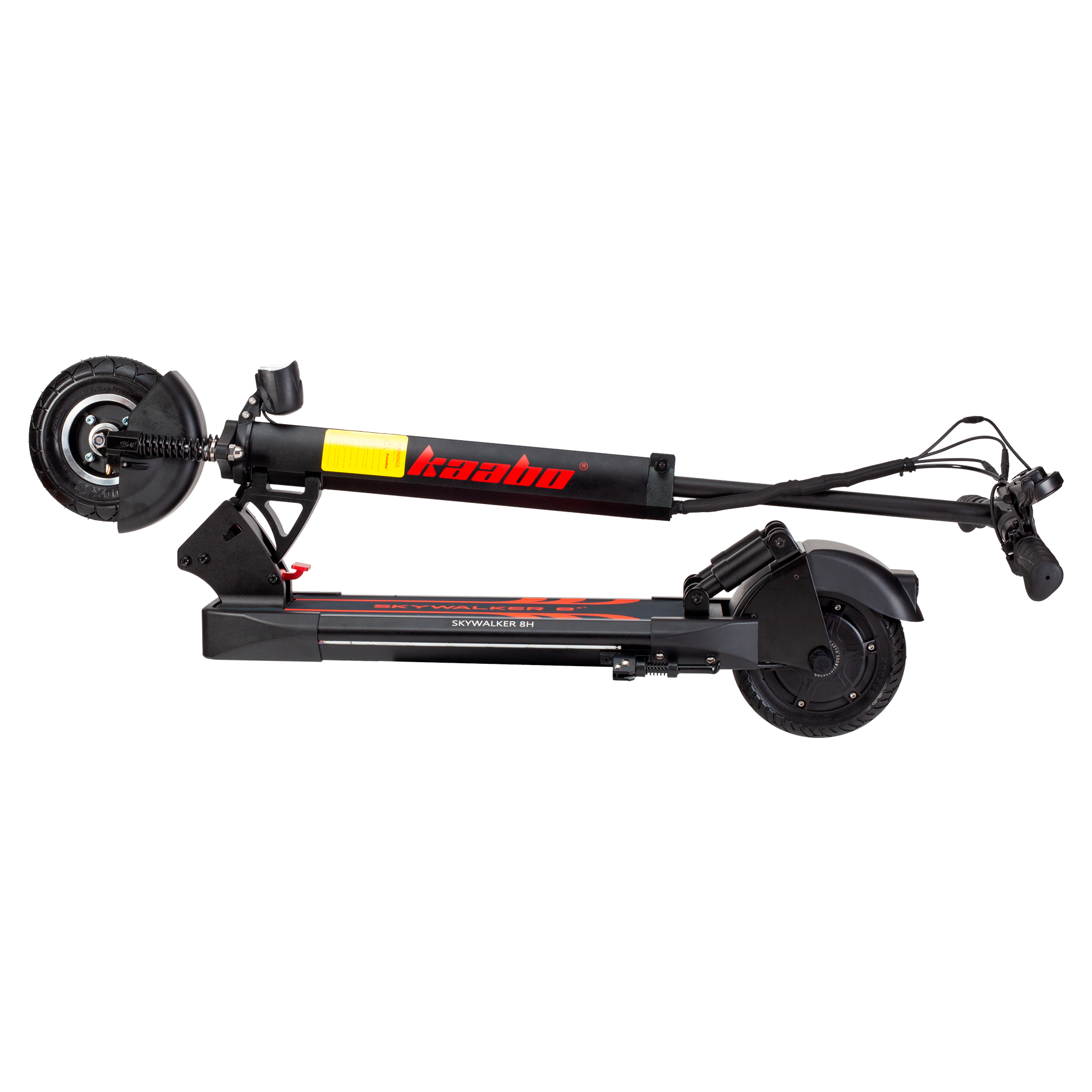 Folded black Kaabo electric scooter on white