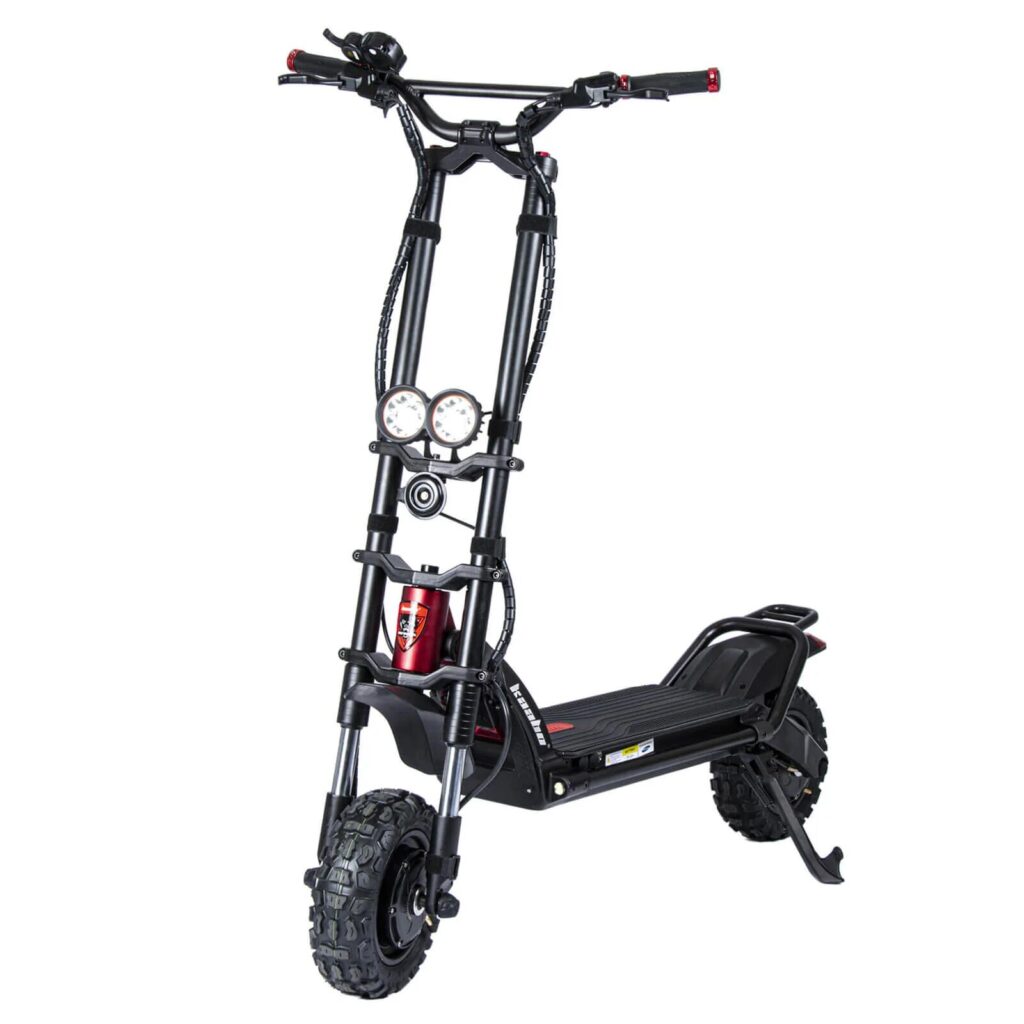 Black off-road electric scooter with dual headlights