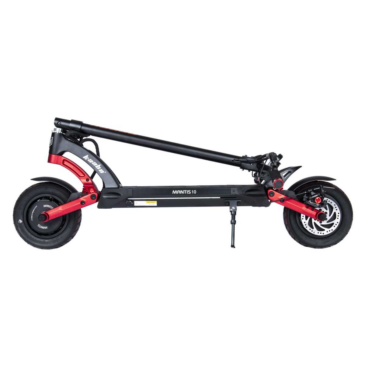 Folded red and black electric scooter