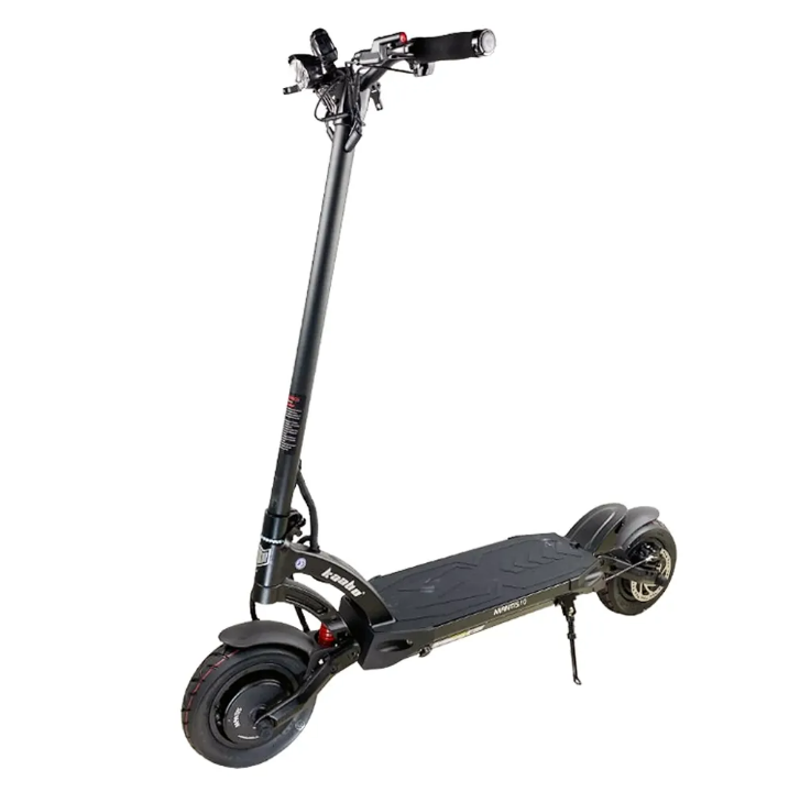 Black electric scooter on kickstand