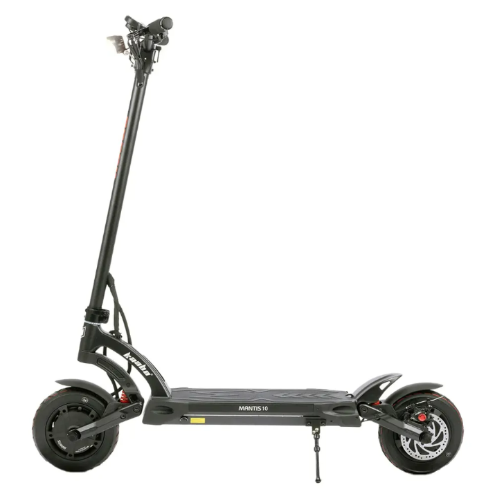 Black electric scooter side view with kickstand