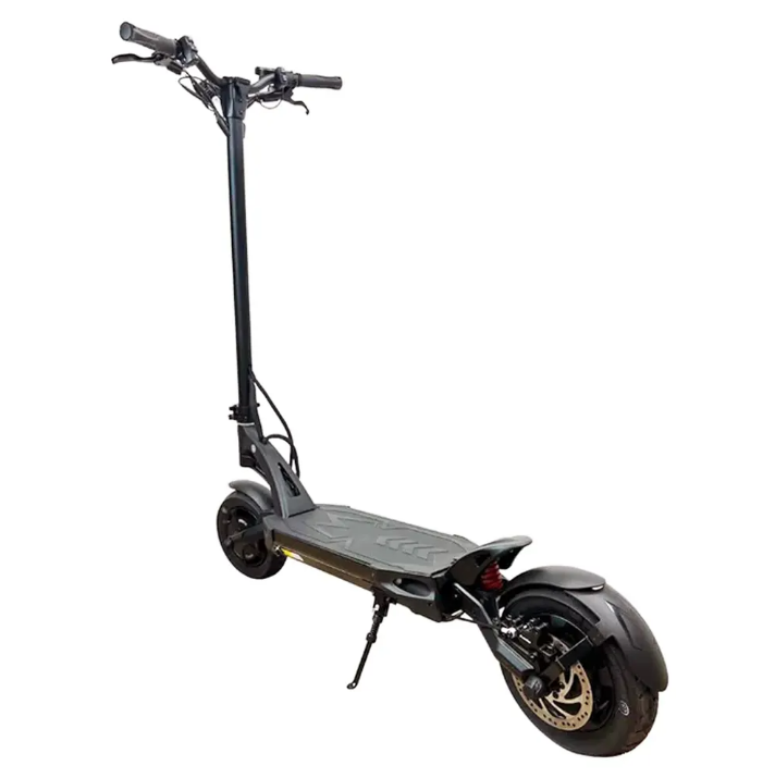 Black electric scooter with rear disc brake